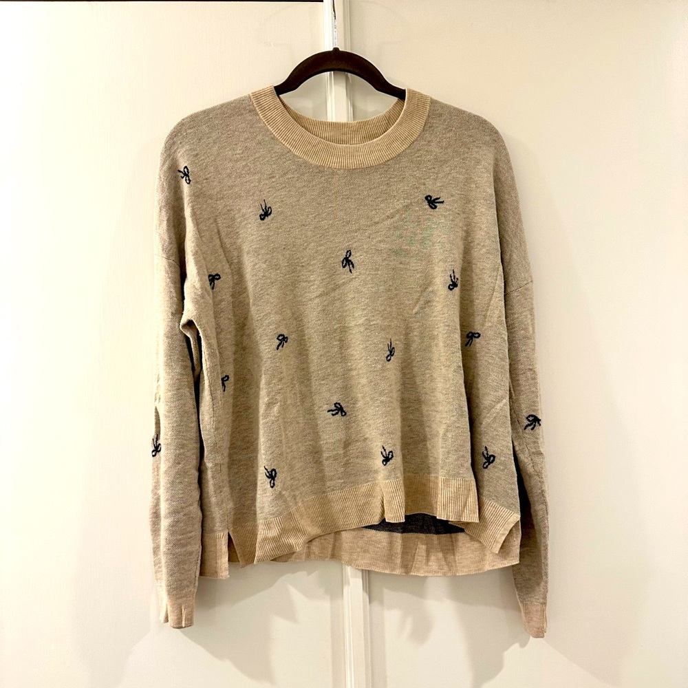 Madewell, relaxed sweater, Size L, gray, knit bows